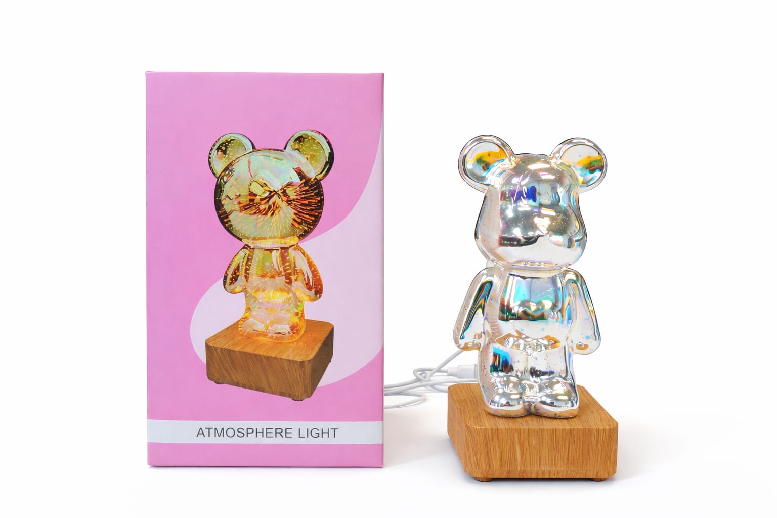 LED Bär Tischlampe – RGB Atmosphärenlicht mit Holzsockel